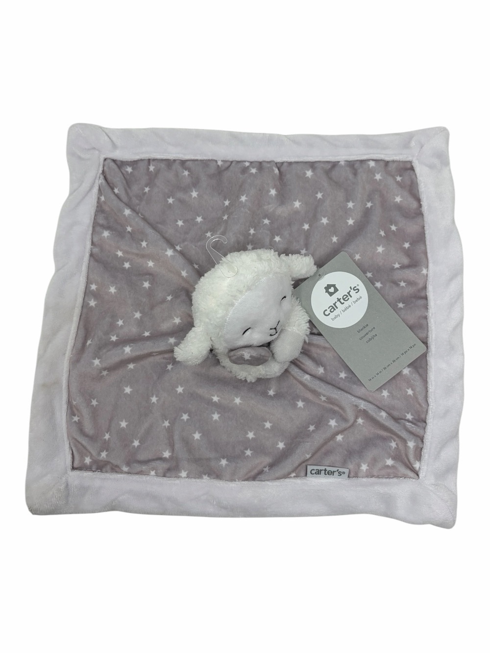 Carter's Lovey LAMB Silver Gray White 13" Sq Stars Security Blanket Lovie NWT